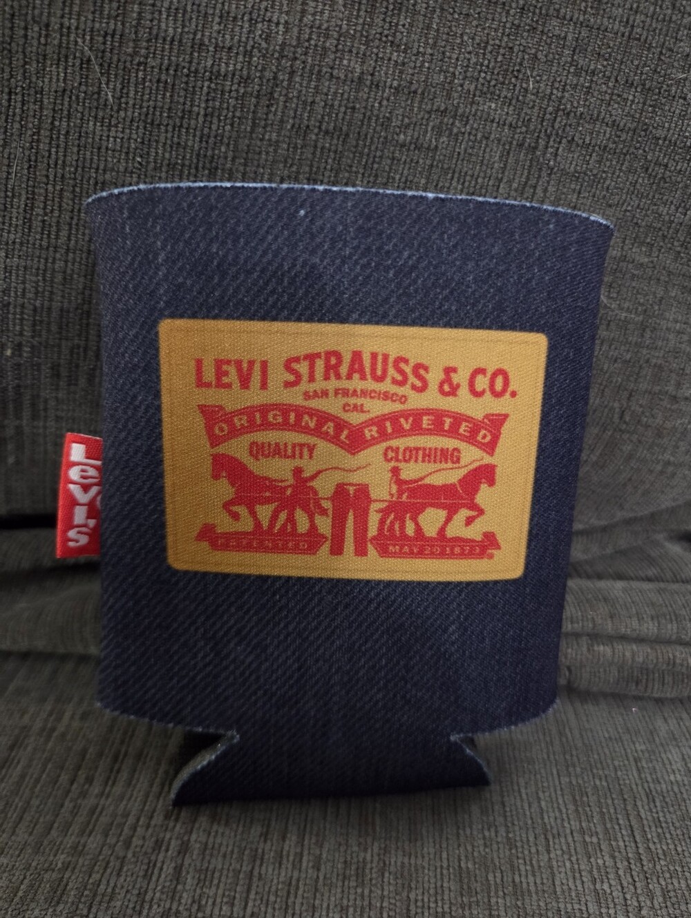 Target Exclusive Levi's Men’s Navy Denim Can Koozie with Red and Tan Logo